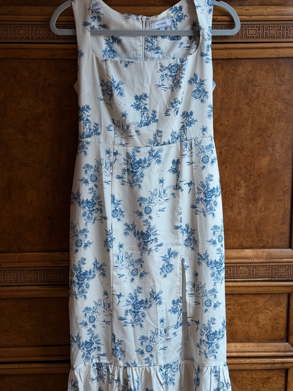RIHOAS Cream Midi Dress with Blue Floral Print